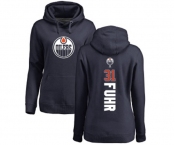 NHL Women Adidas Edmonton Oilers #31 Grant Fuhr Navy Blue Backer Pullover Hoodie