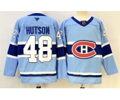 Men's Montreal Canadiens #48 Lane Hutson Blue 2023-24 Reverse Retro Stitched Jersey Men's Montreal Canadiens #48 Lane Hutson Blue 2023-24 Reverse Retro Stitched Jersey