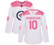 Women Adidas Winnipeg Jets #10 Dale Hawerchuk Authentic White Pink Fashion NHL Jersey