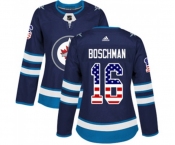 Women Adidas Winnipeg Jets #16 Laurie Boschman Authentic Navy Blue USA Flag Fashion NHL Jersey