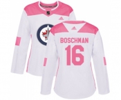 Women Adidas Winnipeg Jets #16 Laurie Boschman Authentic White Pink Fashion NHL Jersey