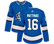 Women Adidas Winnipeg Jets #16 Shawn Matthias Authentic Blue Alternate NHL Jersey
