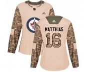 Women Adidas Winnipeg Jets #16 Shawn Matthias Authentic Camo Veterans Day Practice NHL Jersey