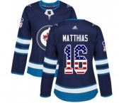 Women Adidas Winnipeg Jets #16 Shawn Matthias Authentic Navy Blue USA Flag Fashion NHL Jersey