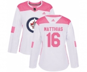 Women Adidas Winnipeg Jets #16 Shawn Matthias Authentic White Pink Fashion NHL Jersey