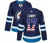 Women Adidas Winnipeg Jets #17 Adam Lowry Authentic Navy Blue USA Flag Fashion NHL Jersey