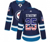 Women Adidas Winnipeg Jets #25 Paul Stastny Authentic Navy Blue USA Flag Fashion NHL Jersey