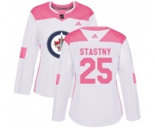 Women Adidas Winnipeg Jets #25 Paul Stastny Authentic White Pink Fashion NHL Jersey