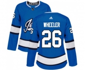 Women Adidas Winnipeg Jets #26 Blake Wheeler Authentic Blue Alternate NHL Jersey