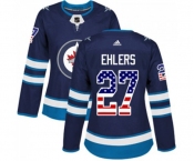 Women Adidas Winnipeg Jets #27 Nikolaj Ehlers Authentic Navy Blue USA Flag Fashion NHL Jersey