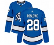 Women Adidas Winnipeg Jets #28 Jack Roslovic Authentic Blue Alternate NHL Jersey