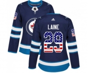 Women Adidas Winnipeg Jets #29 Patrik Laine Authentic Navy Blue USA Flag Fashion NHL Jersey