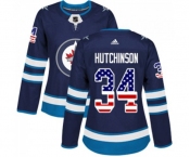 Women Adidas Winnipeg Jets #34 Michael Hutchinson Authentic Navy Blue USA Flag Fashion NHL Jersey