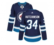 Women Adidas Winnipeg Jets #34 Michael Hutchinson Navy Blue Home Authentic Stitched NHL Jersey