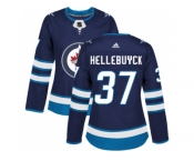 Women Adidas Winnipeg Jets #37 Connor Hellebuyck Navy Blue Home Authentic Stitched NHL Jersey