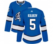 Women Adidas Winnipeg Jets #5 Dmitry Kulikov Authentic Blue Alternate NHL Jersey