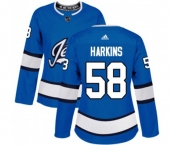 Women Adidas Winnipeg Jets #58 Jansen Harkins Authentic Blue Alternate NHL Jersey