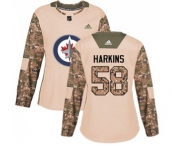 Women Adidas Winnipeg Jets #58 Jansen Harkins Authentic Camo Veterans Day Practice NHL Jersey