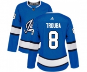Women Adidas Winnipeg Jets #8 Jacob Trouba Authentic Blue Alternate NHL Jersey