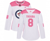 Women Adidas Winnipeg Jets #8 Jacob Trouba Authentic White Pink Fashion NHL Jersey