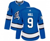 Women Adidas Winnipeg Jets #9 Bobby Hull Authentic Blue Alternate NHL Jersey