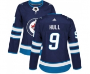 Women Adidas Winnipeg Jets #9 Bobby Hull Authentic Navy Blue Home NHL Jersey