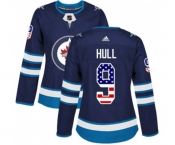 Women Adidas Winnipeg Jets #9 Bobby Hull Authentic Navy Blue USA Flag Fashion NHL Jersey