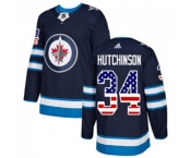 Youth Adidas Winnipeg Jets #34 Michael Hutchinson Authentic Navy Blue USA Flag Fashion NHL Jersey