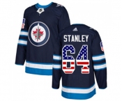 Youth Adidas Winnipeg Jets #64 Logan Stanley Authentic Navy Blue USA Flag Fashion NHL Jersey