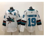 Men's San Jose Sharks #19 Joe Thornton White Stitched Hockey Jersey