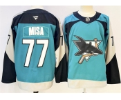 Men's San Jose Sharks #77 Michael Misa Teal 2025 Alternate Stitched Hockey Jersey Men's San Jose Sharks #77 Michael Misa Teal 2025 Alternate Stitched Hockey Jersey
