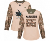 Women Adidas San Jose Sharks #65 Erik Karlsson Authentic Camo Veterans Day Practice NHL Jersey