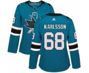 Women Adidas San Jose Sharks #68 Melker Karlsson Premier Teal Green Home NHL Jersey