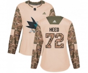 Women Adidas San Jose Sharks #72 Tim Heed Authentic Camo Veterans Day Practice NHL Jersey