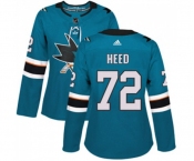 Women Adidas San Jose Sharks #72 Tim Heed Authentic Teal Green Home NHL Jersey
