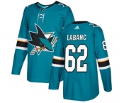 Youth Adidas San Jose Sharks #62 Kevin Labanc Authentic Teal Green Home NHL Jersey