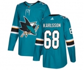 Youth Adidas San Jose Sharks #68 Melker Karlsson Authentic Teal Green Home NHL Jersey