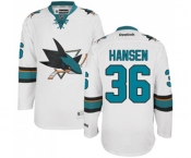 Youth Reebok San Jose Sharks #36 Jannik Hansen Authentic White Away NHL Jersey