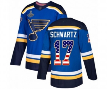 Men's St. Louis Blues #17 Jaden Schwartz Authentic Blue USA Flag Fashion 2019 Stanley Cup Champions Hockey Jersey