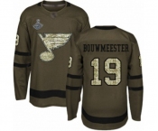 Men's St. Louis Blues #19 Jay Bouwmeester Authentic Green Salute to Service 2019 Stanley Cup Champions Hockey Jersey