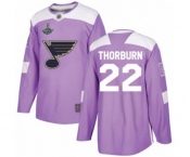 Men's St. Louis Blues #22 Chris Thorburn Authentic Purple Fights Cancer Practice 2019 Stanley Cup Champions Hockey Jersey