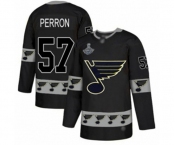 Men's St. Louis Blues #57 David Perron Authentic Black Team Logo Fashion 2019 Stanley Cup Champions Hockey Jersey