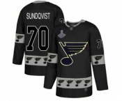 Men's St. Louis Blues #70 Oskar Sundqvist Authentic Black Team Logo Fashion 2019 Stanley Cup Champions Hockey Jersey