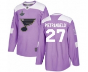 Youth St. Louis Blues #27 Alex Pietrangelo Authentic Purple Fights Cancer Practice 2019 Stanley Cup Champions Hockey Jersey
