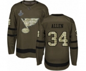 Youth St. Louis Blues #34 Jake Allen Authentic Green Salute to Service 2019 Stanley Cup Champions Hockey Jersey