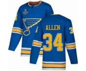 Youth St. Louis Blues #34 Jake Allen Authentic Navy Blue Alternate 2019 Stanley Cup Champions Hockey Jersey