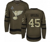Youth St. Louis Blues #45 Luke Opilka Authentic Green Salute to Service 2019 Stanley Cup Champions Hockey Jersey