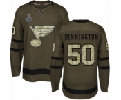 Youth St. Louis Blues #50 Jordan Binnington Authentic Green Salute to Service 2019 Stanley Cup Champions Hockey Jersey