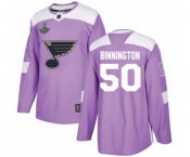 Youth St. Louis Blues #50 Jordan Binnington Authentic Purple Fights Cancer Practice 2019 Stanley Cup Champions Hockey Jersey