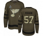 Youth St. Louis Blues #57 David Perron Authentic Green Salute to Service 2019 Stanley Cup Champions Hockey Jersey